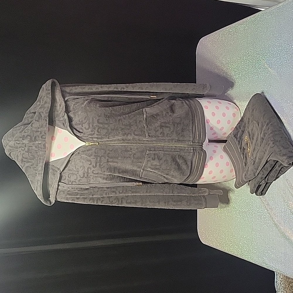 Y2k Vintage Juicy Couture Grey JC Monogram Terrycloth Gold SweatSuit Tracksuit